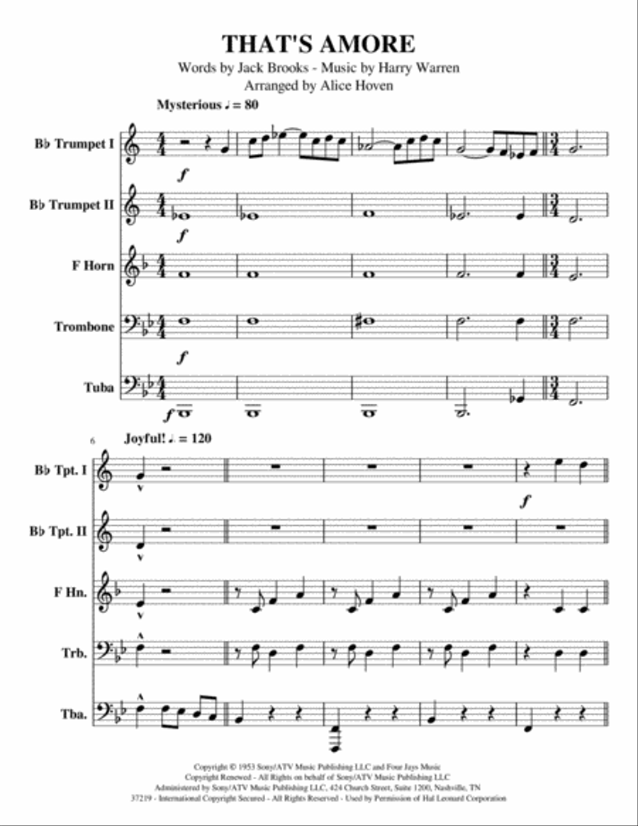 That's Amore (That's Love) Brass Ensemble scores gallery preview page 1