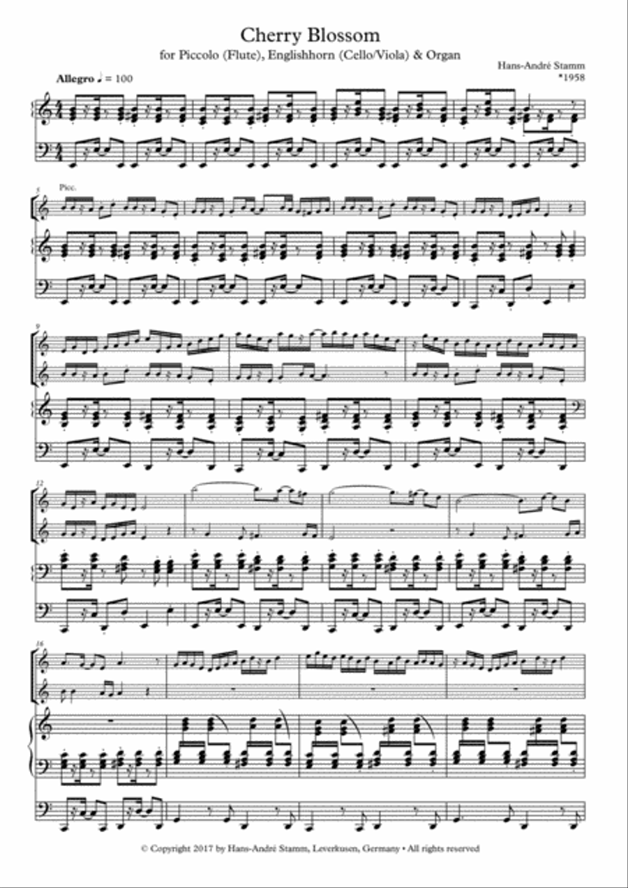 Cherry Blossom for piccolo (flute), English horn (cello, viola) and organ Small Ensemble scores gallery preview page 2