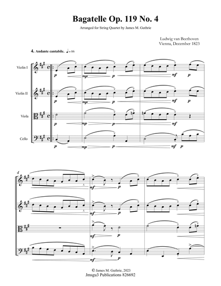 Beethoven: Bagatelle: Op. 119 No. 4 for String Quartet image number null