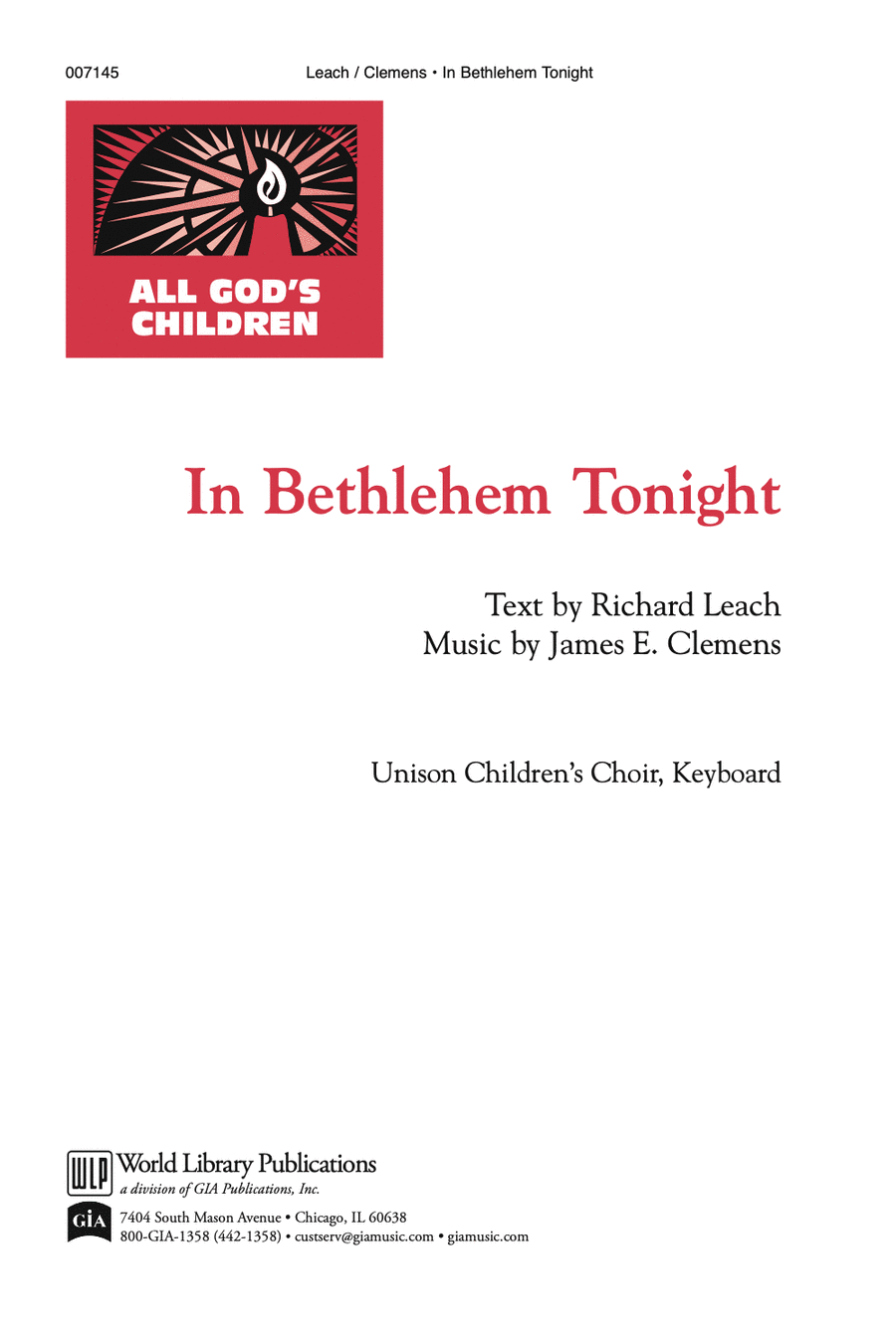 In Bethlehem Tonight Unison Choir scores gallery preview page 1