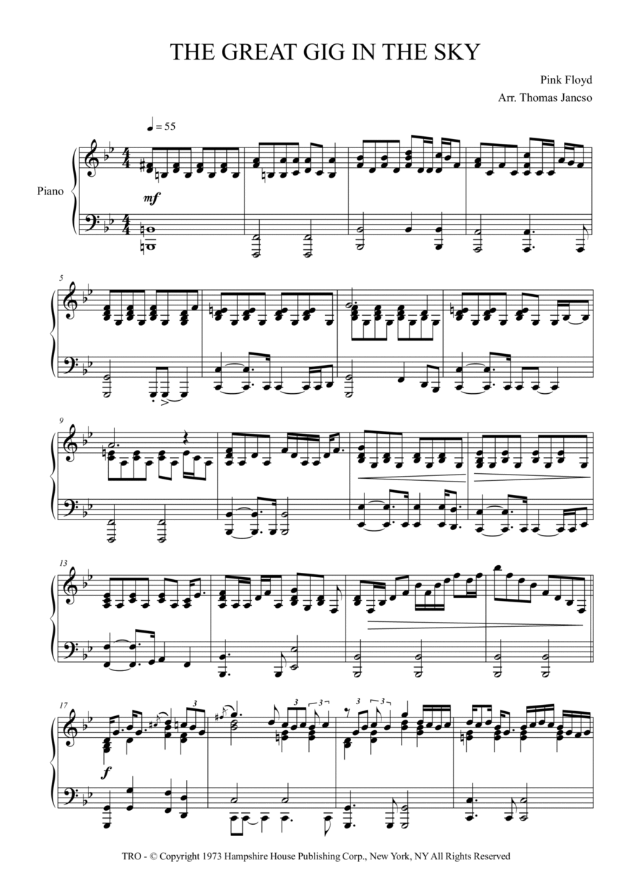 The Great Gig In The Sky Piano Solo scores gallery preview page 1