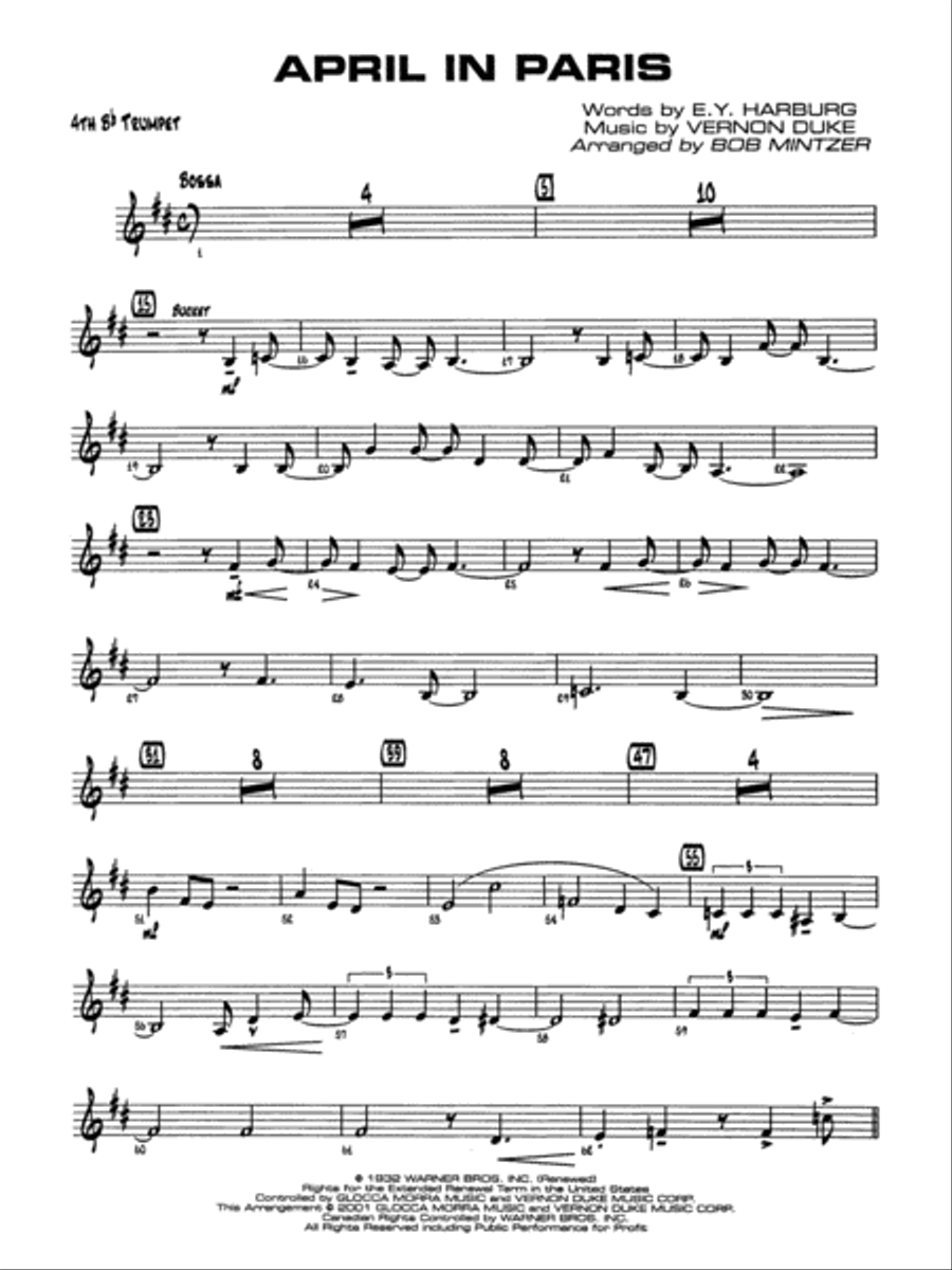 April in Paris: 4th B-flat Trumpet Jazz Ensemble scores gallery preview page 1