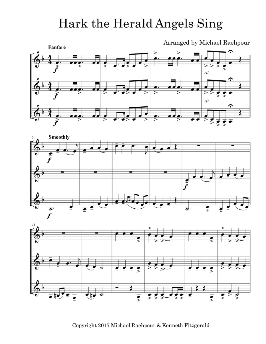 Hark the Herald Angels Sing - Trumpet Trio Trumpet Trio scores gallery preview page 1