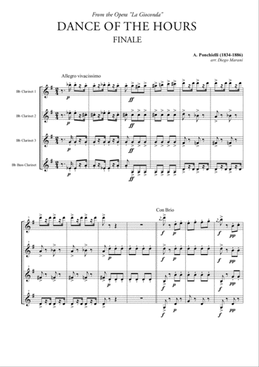 Finale from Dance of the Hours for Clarinet Quartet Clarinet Quartet scores gallery preview page 1