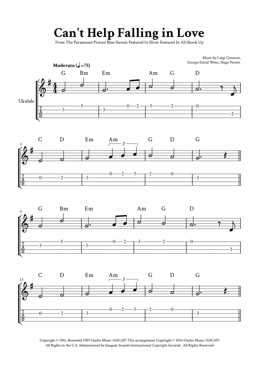 Can't Help Falling In Love Ukulele scores gallery preview page 1