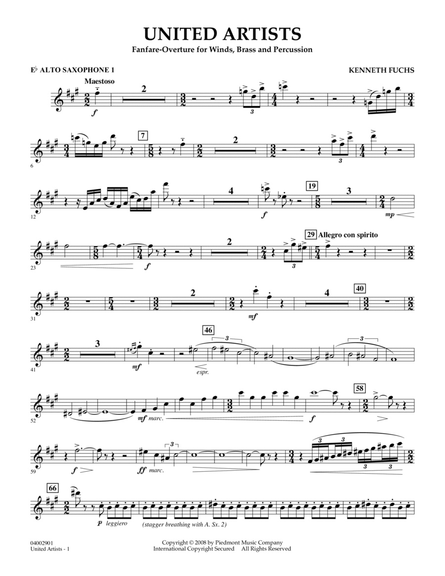 United Artists (Fanfare Overture for Winds, Brass and Percussion) - Eb Alto Saxophone 1 Concert Band scores gallery preview page 1