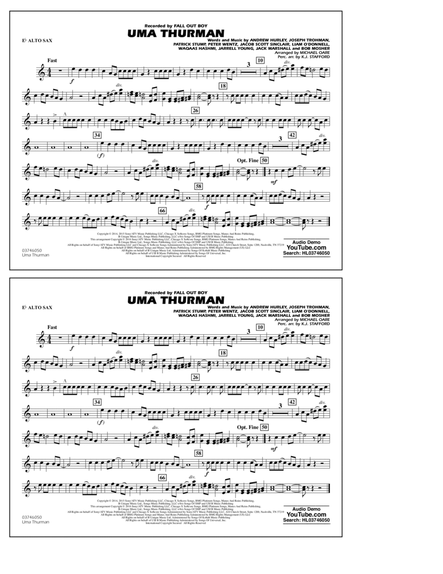 Uma Thurman - Eb Alto Sax Alto Saxophone scores gallery preview page 1