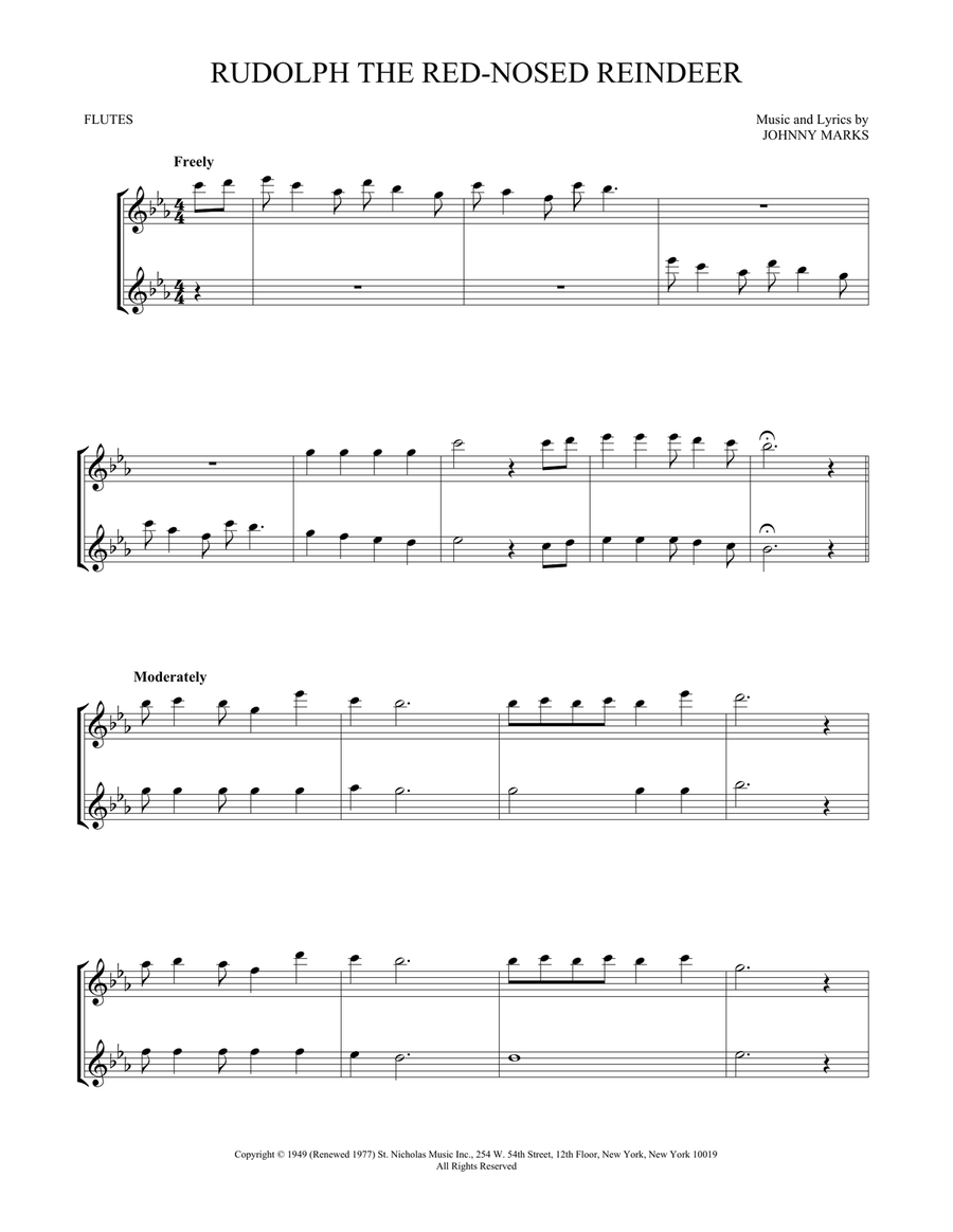 Rudolph The Red-Nosed Reindeer Flute Duet scores gallery preview page 1