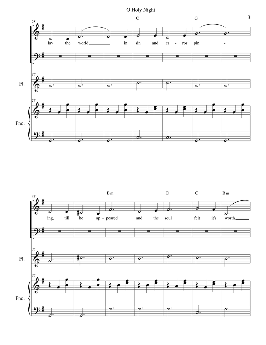 O Holy Night - SATB, Flute or violin or cello or french horn, and piano 4-Part scores gallery preview page 3