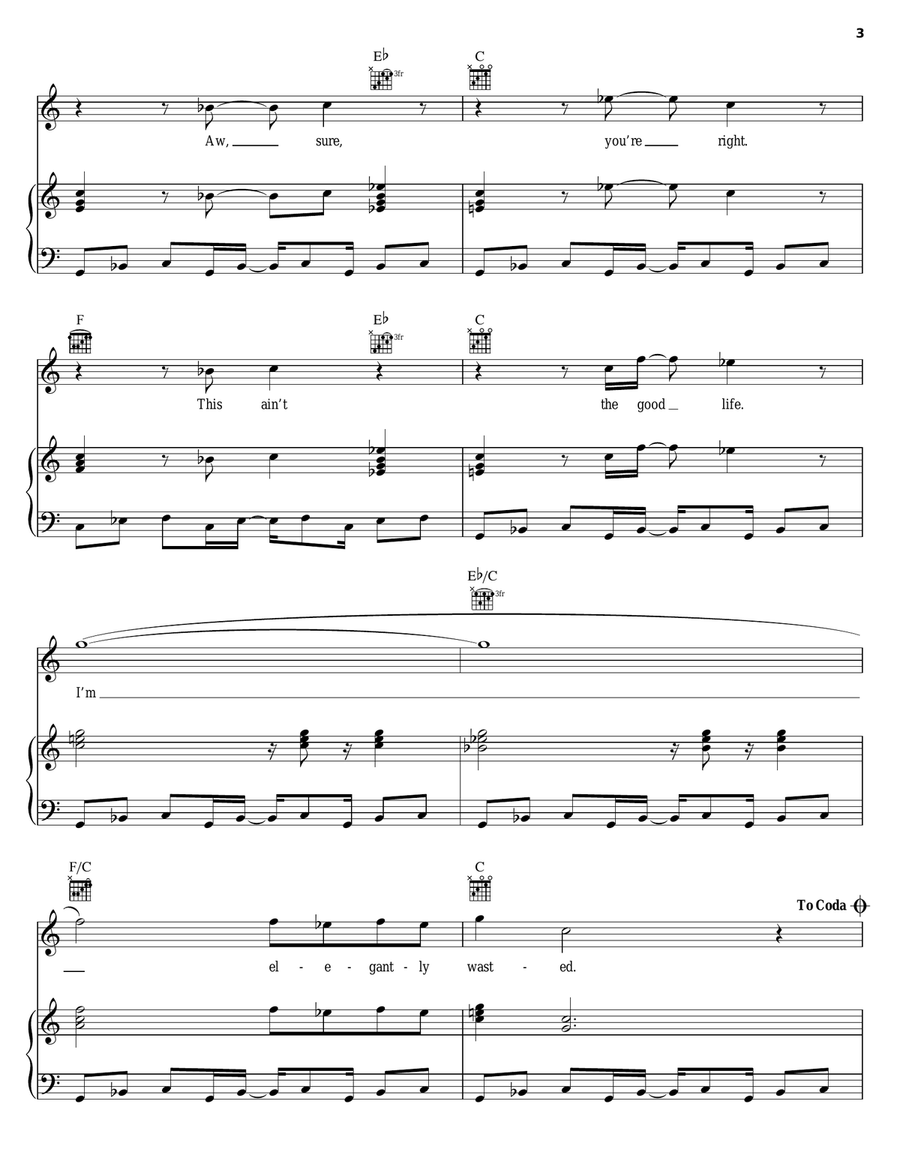 Elegantly Wasted Piano, Vocal, Guitar scores gallery preview page 3