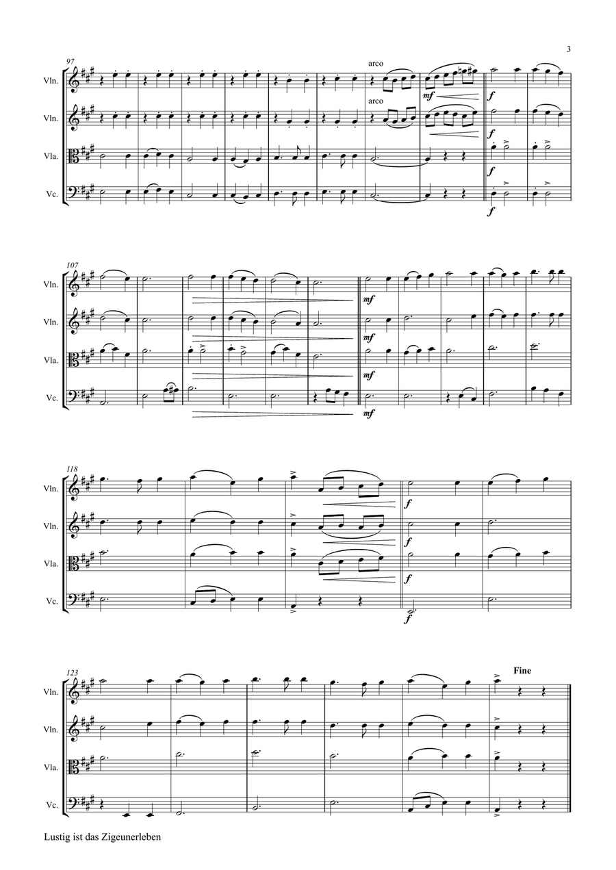 Lustig ist das Zigeunerleben - German Folk Song - Oktoberfest - String Quartet String Quartet scores gallery preview page 3