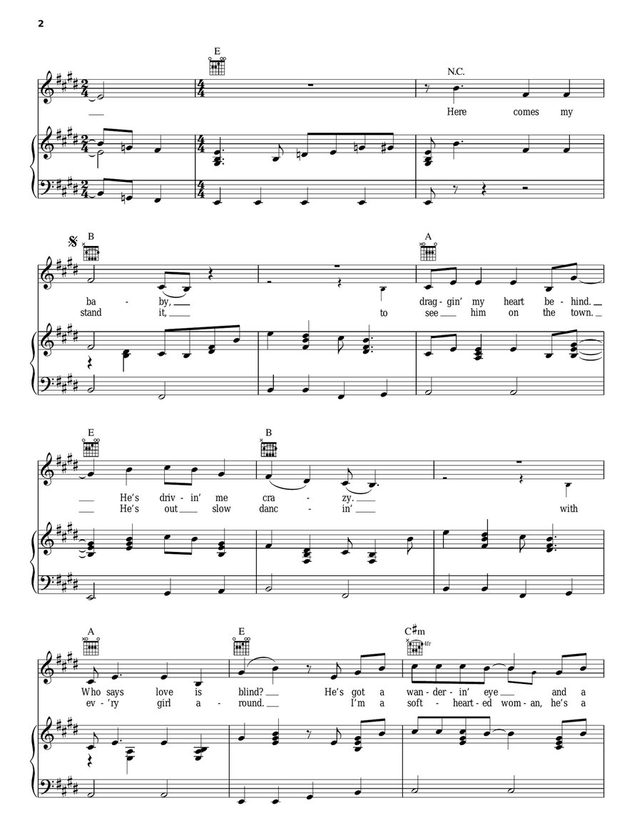 Why'd You Come In Here Lookin' Like That Piano, Vocal, Guitar scores gallery preview page 2