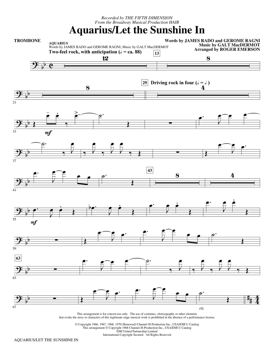 Aquarius / Let the Sunshine In (from the musical Hair) (arr. Roger Emerson) - Trombone Choir scores gallery preview page 1