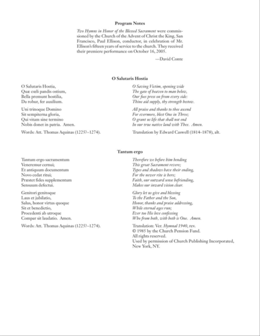 Two Hymns in Honor of the Blessed Sacrament: O Salutaris hostia- Tantum Ergo 4-Part scores gallery preview page 2