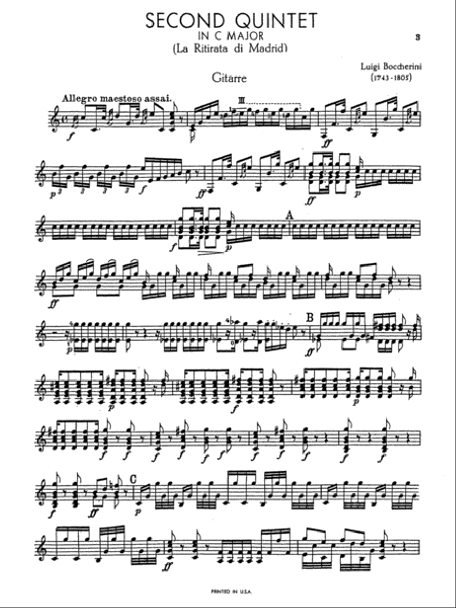 Boccherini: Second Quintet in C Major, for Two Violins, Viola, Cello and Guitar Viola scores gallery preview page 3