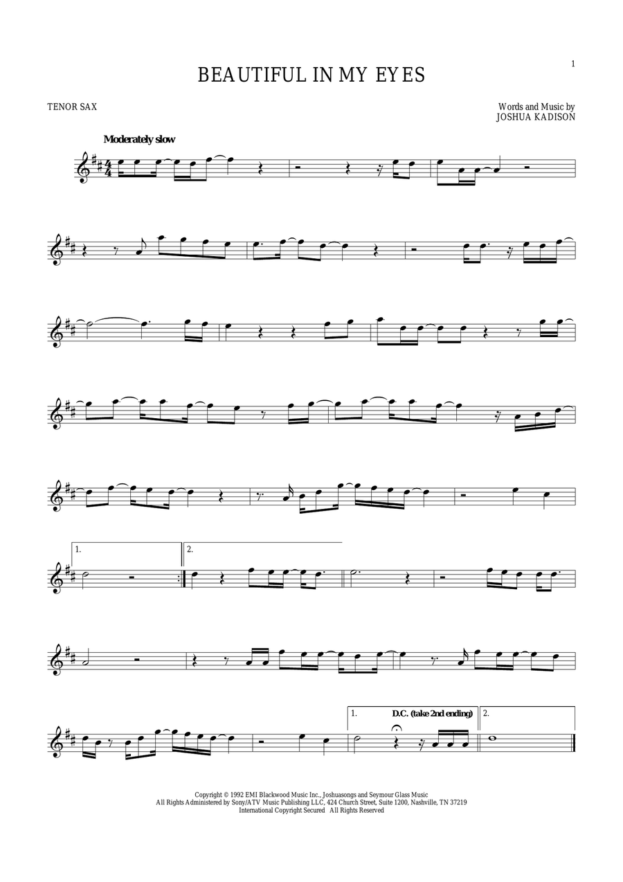 Beautiful In My Eyes Tenor Saxophone scores gallery preview page 1