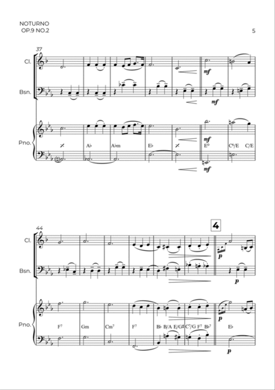 NOTURNO OP.9 NO.2 - CHOPIN - WIND PIANO TRIO (CLARINET, BASSOON & PIANO) Bassoon scores gallery preview page 5