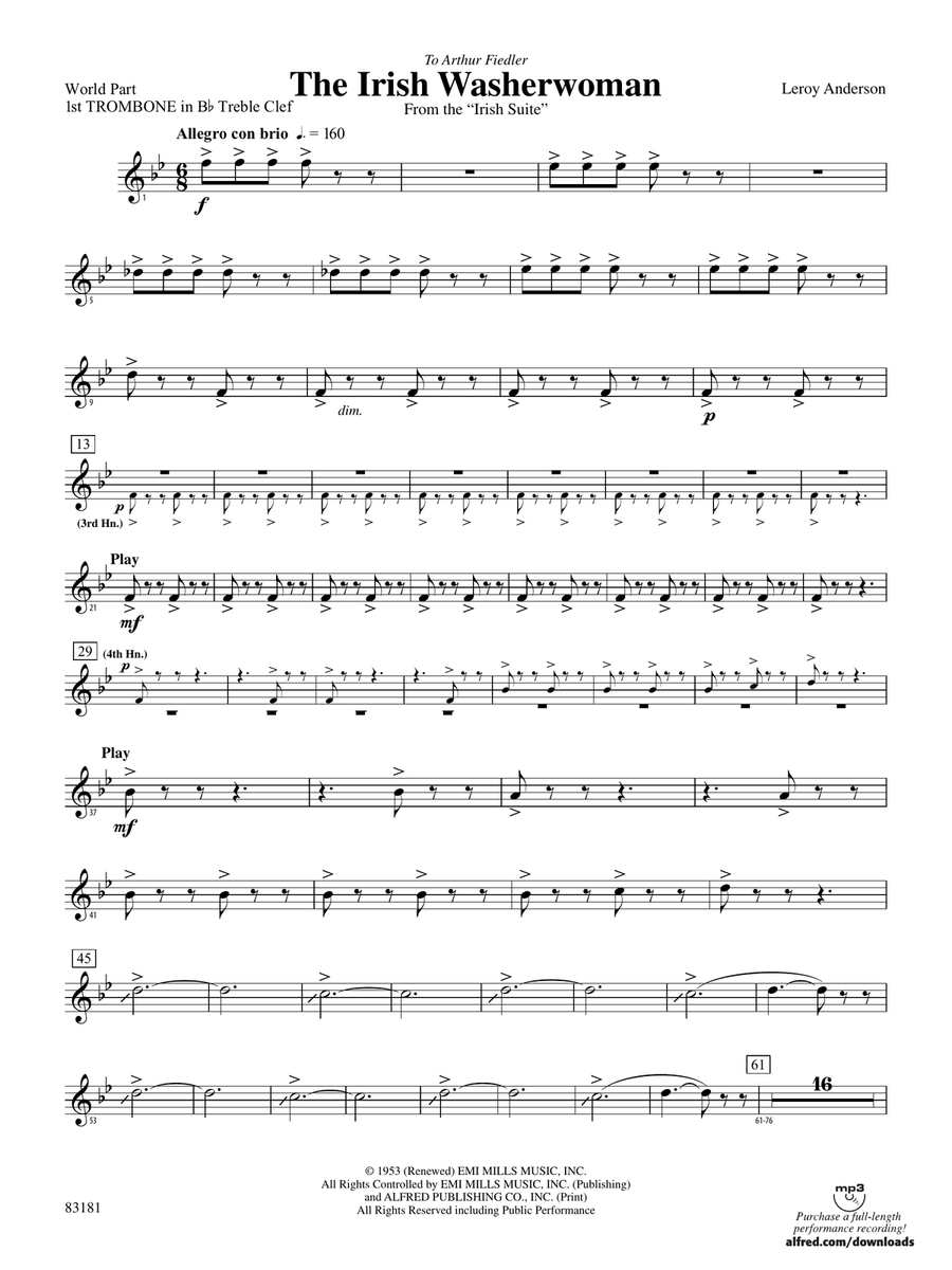 The Irish Washerwoman (from the Irish Suite): (World Part) 1st B-flat Trombone T.C.