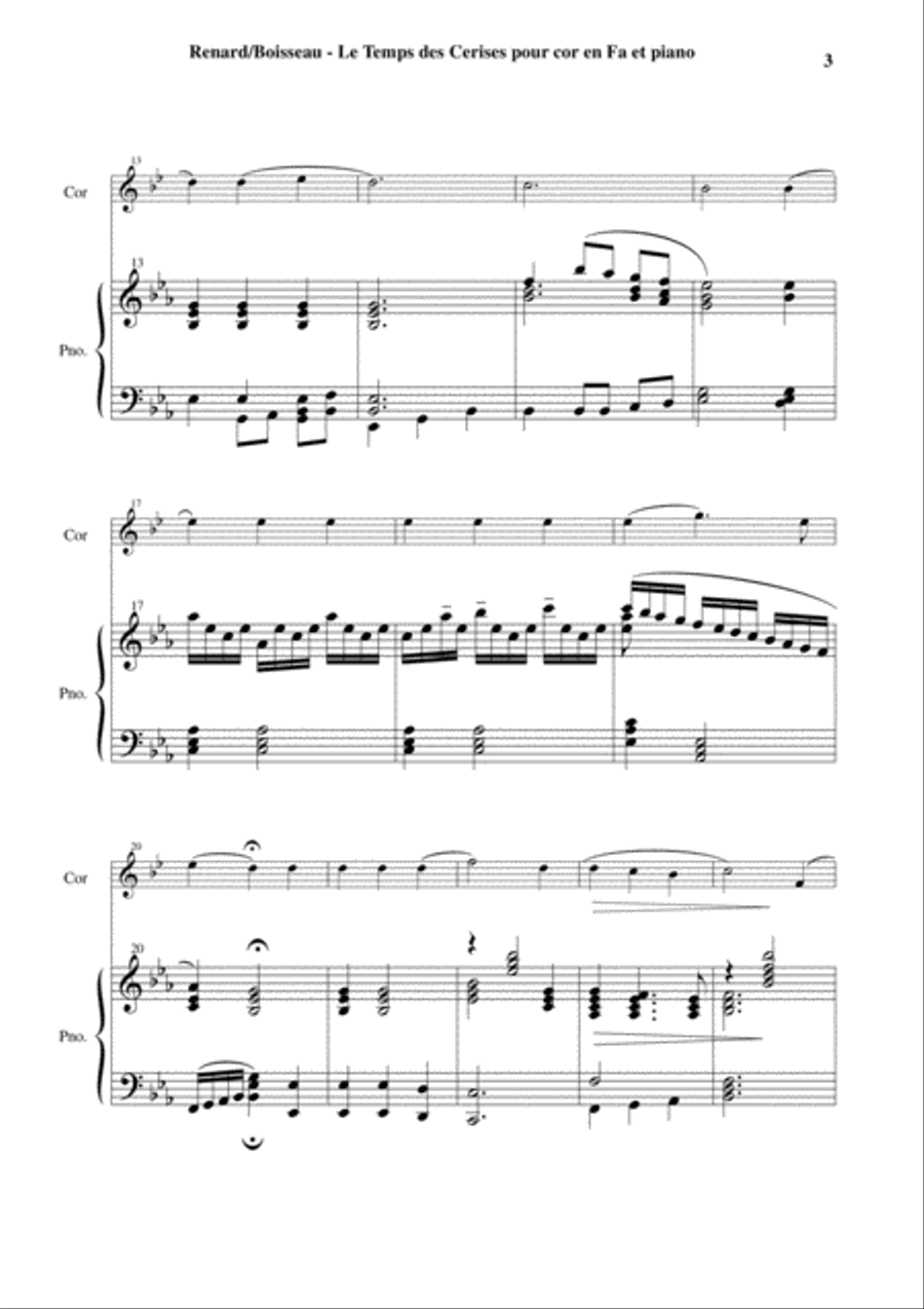 Antoine Renard: Le Temps des Cerises, arranged for F horn and piano Horn scores gallery preview page 3