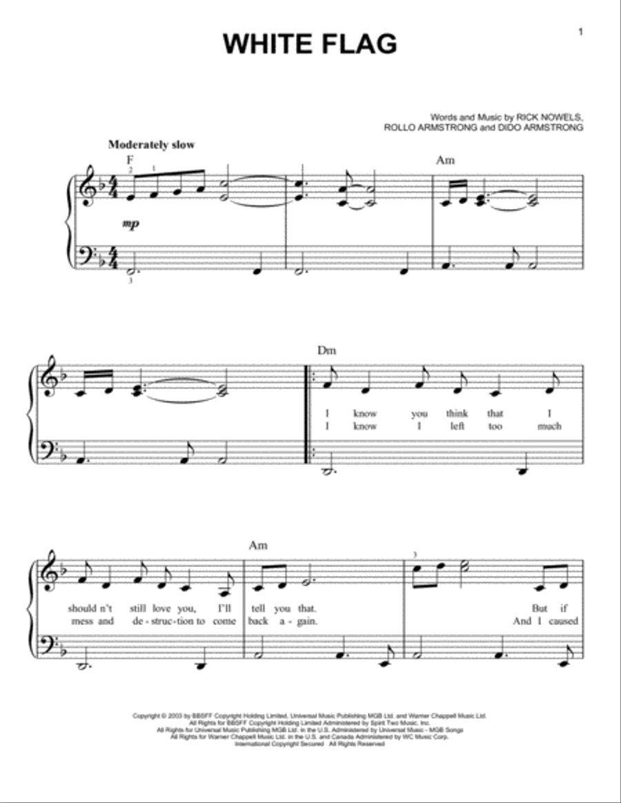 White Flag Easy Piano scores gallery preview page 1