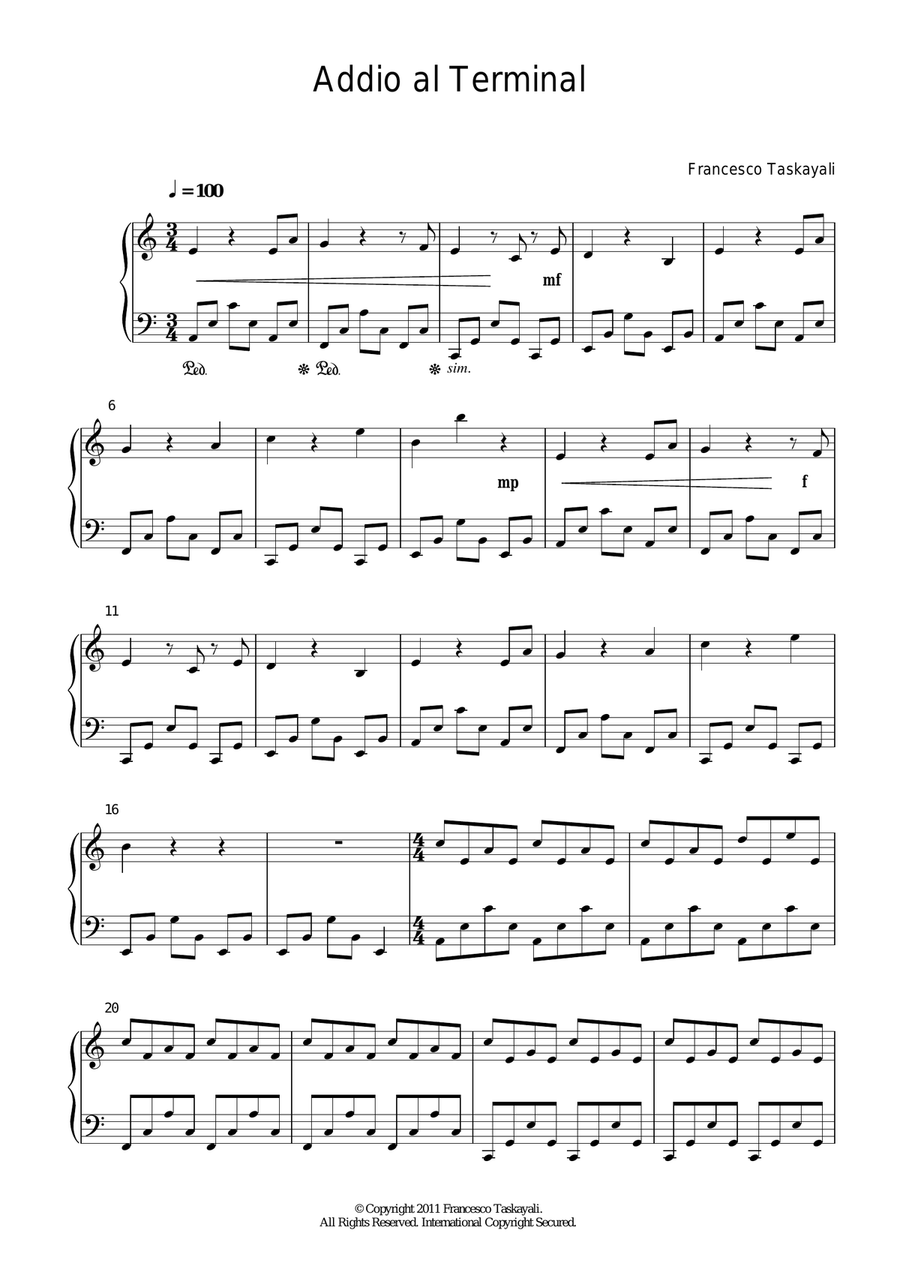 Addio Al Terminal Addio Al Terminal Piano Solo scores gallery preview page 1