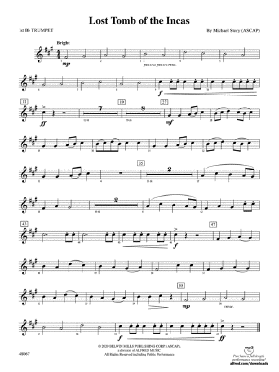 Lost Tomb of the Incas: 1st B-flat Trumpet Full Orchestra scores gallery preview page 1