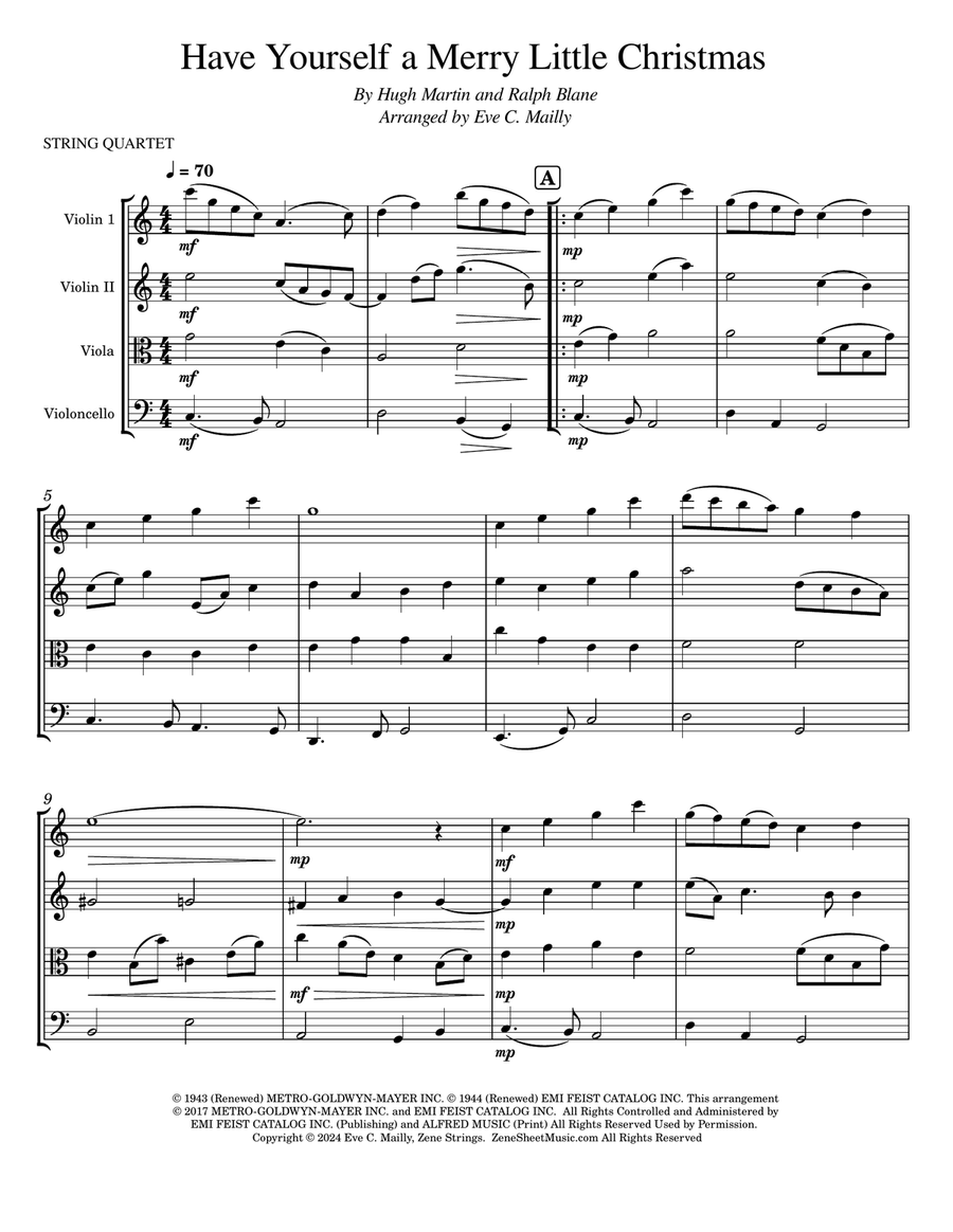 Have Yourself A Merry Little Christmas String Quartet scores gallery preview page 1