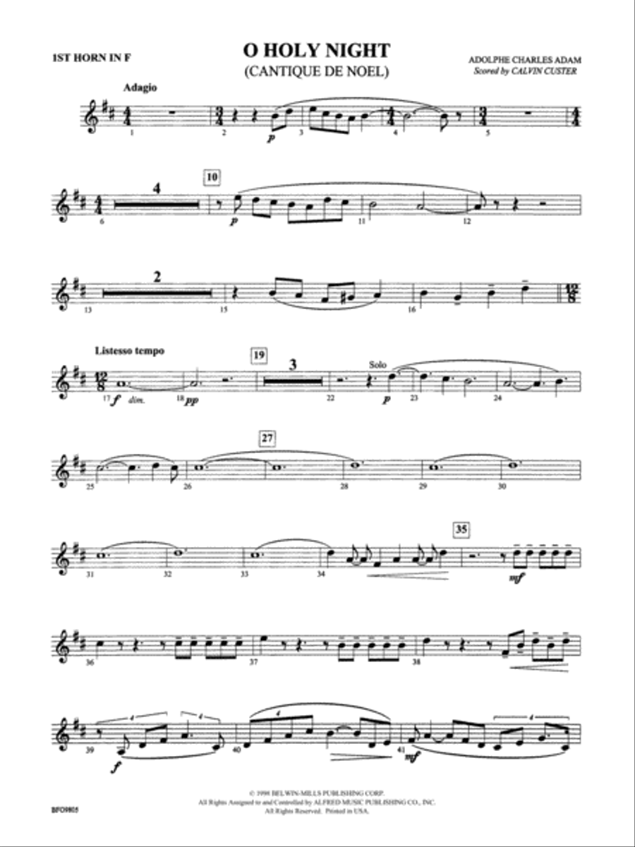 O Holy Night: 1st F Horn Full Orchestra scores gallery preview page 1