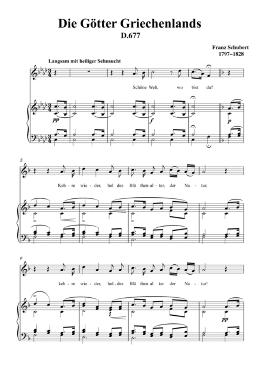 Schubert-Die Götter Griechenlands(The Gods of Greece), D.677 in f minor,for Vocal and Piano Voice scores gallery preview page 2