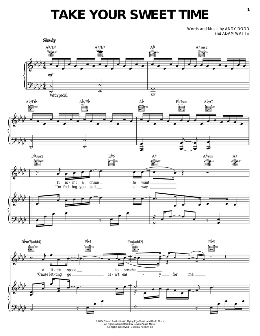 Take Your Sweet Time Piano, Vocal, Guitar scores gallery preview page 1