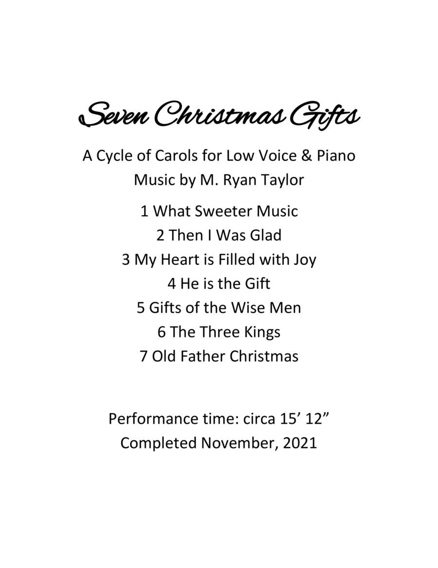 Seven Christmas Gifts - A Cycle of Carols for Low Voice & Piano by M. Ryan Taylor
