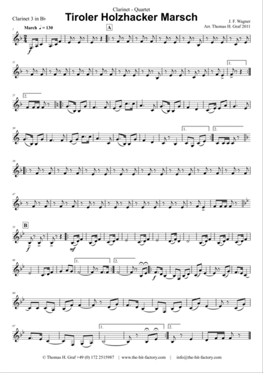 Tiroler Holzhacker Marsch - German Polka March Octoberfest - Clarinet Quartet - Eb Clarinet Quartet scores gallery preview page 6