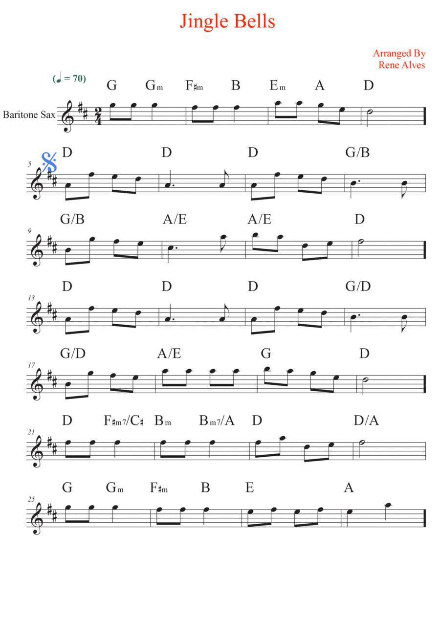 jingle bells Baritone Saxophone scores gallery preview page 1