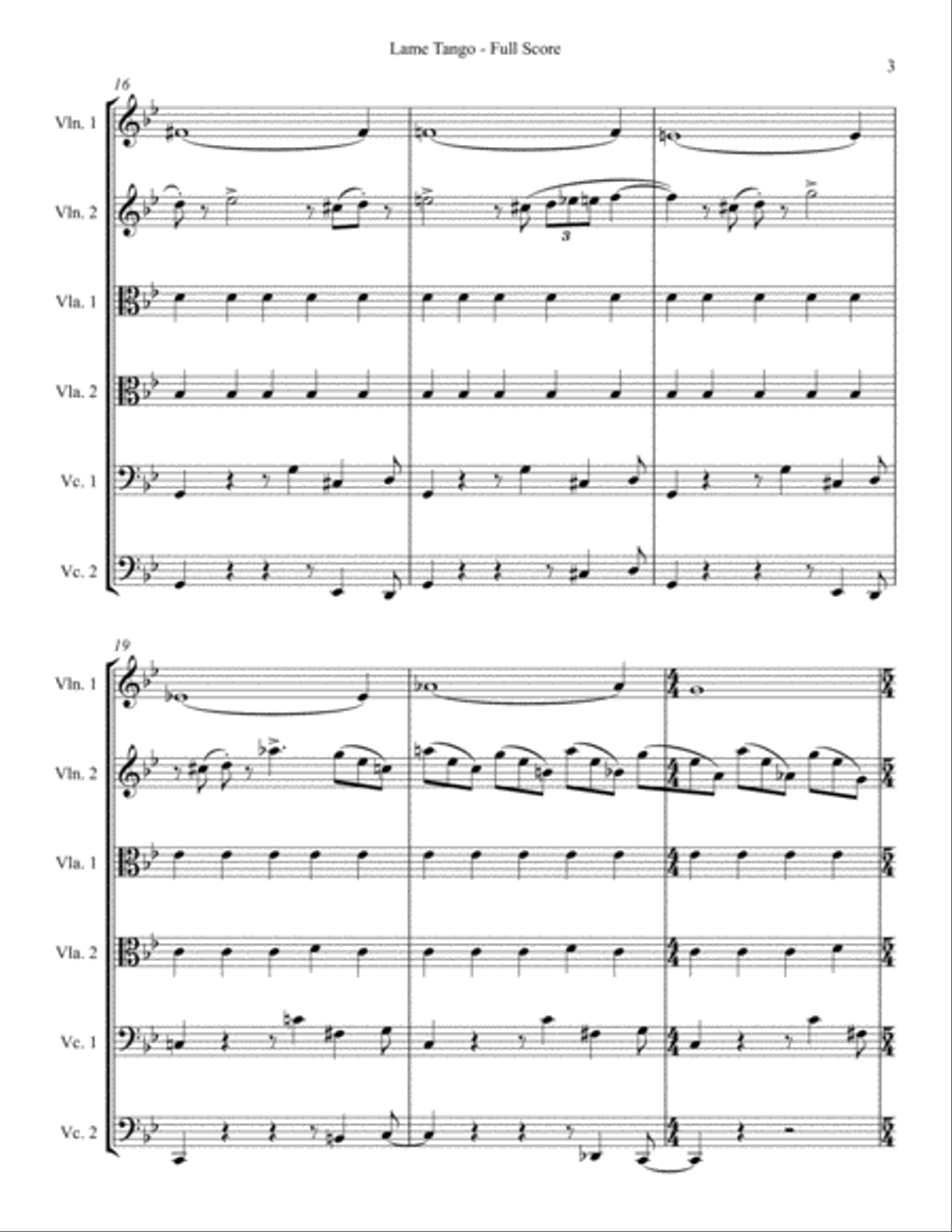 Lame Tango (from Tango Suite) for string sextet - Letter version Cello scores gallery preview page 3