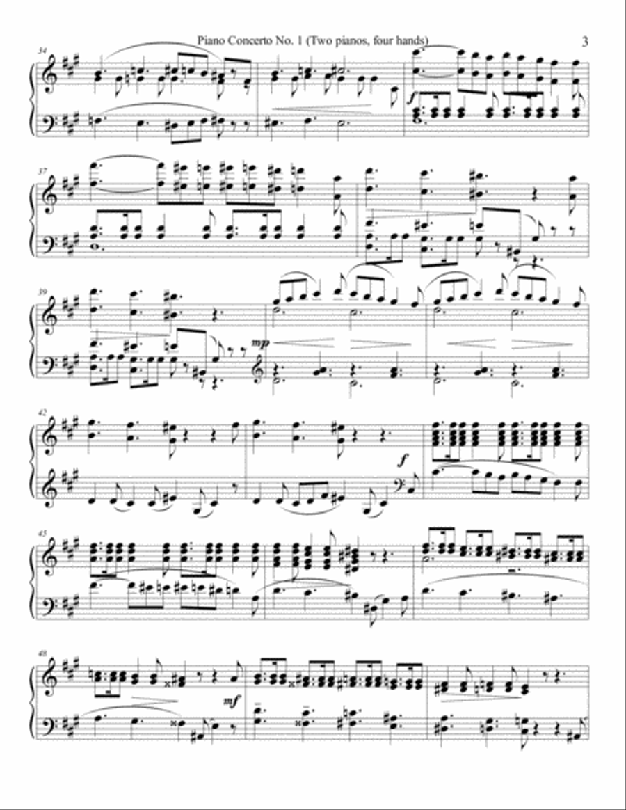 (Four hand arrangement) Piano Concerto No. I; Piano 2, Mov I Piano Solo scores gallery preview page 3