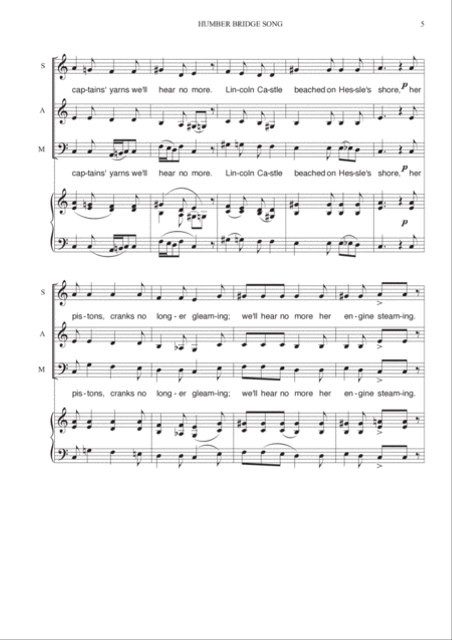 HUMBER BRIDGE SONG S,A,Men, Pfte 3-Part scores gallery preview page 3
