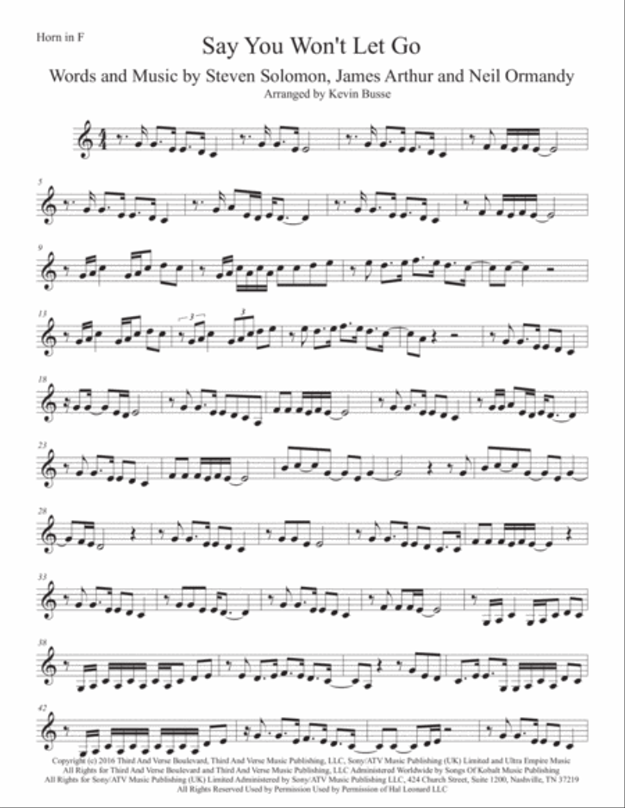 Say You Won't Let Go Horn Solo scores gallery preview page 1