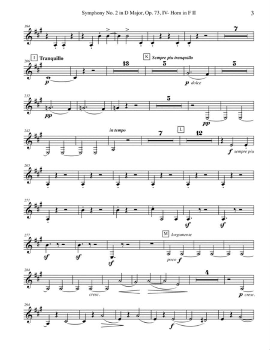 Brahms Symphony No. 2, Movement IV - Horn in F 2 (Transposed Part), Op. 73 Horn Solo scores gallery preview page 3