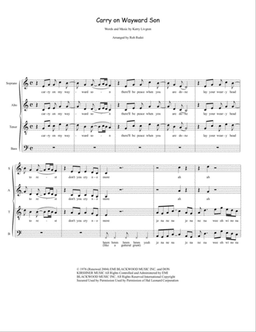 Carry On Wayward Son 4-Part scores gallery preview page 1