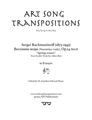 Book cover for RACHMANINOFF: Весенние воды, Op. 14 no. 11 (transposed to B major, "Spring waters")