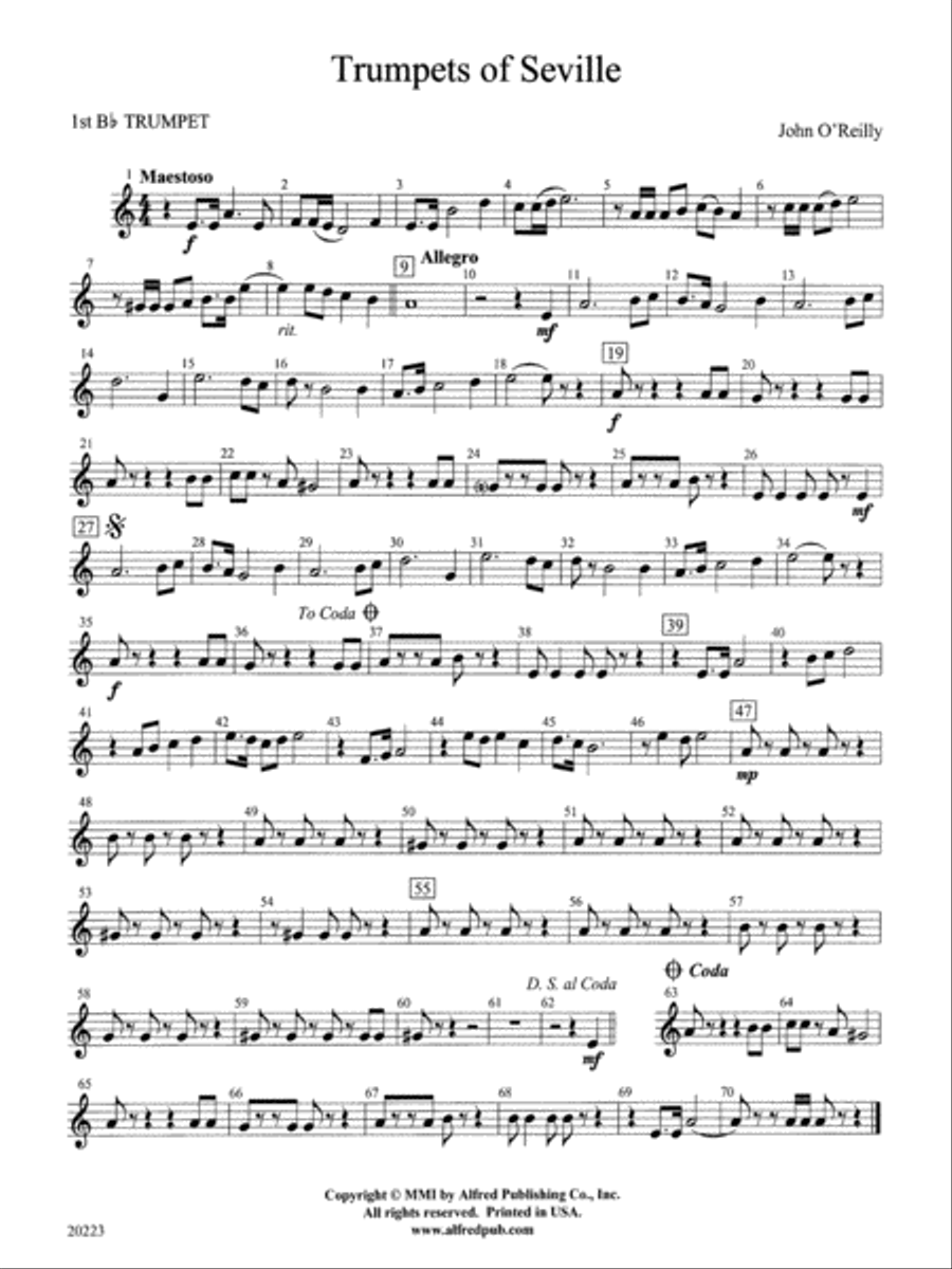 Trumpets of Seville: 1st B-flat Trumpet Concert Band scores gallery preview page 1