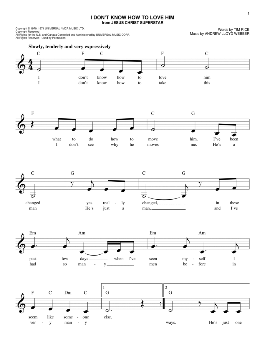 I Don't Know How To Love Him Piano scores gallery preview page 1