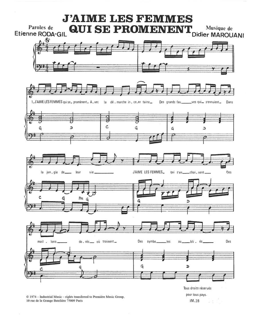 J'aimes Les Femmes Qui Se Promenent Piano, Vocal scores gallery preview page 1