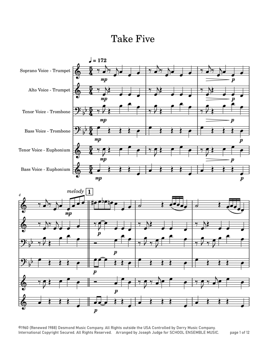 Take Five Brass Quartet scores gallery preview page 1