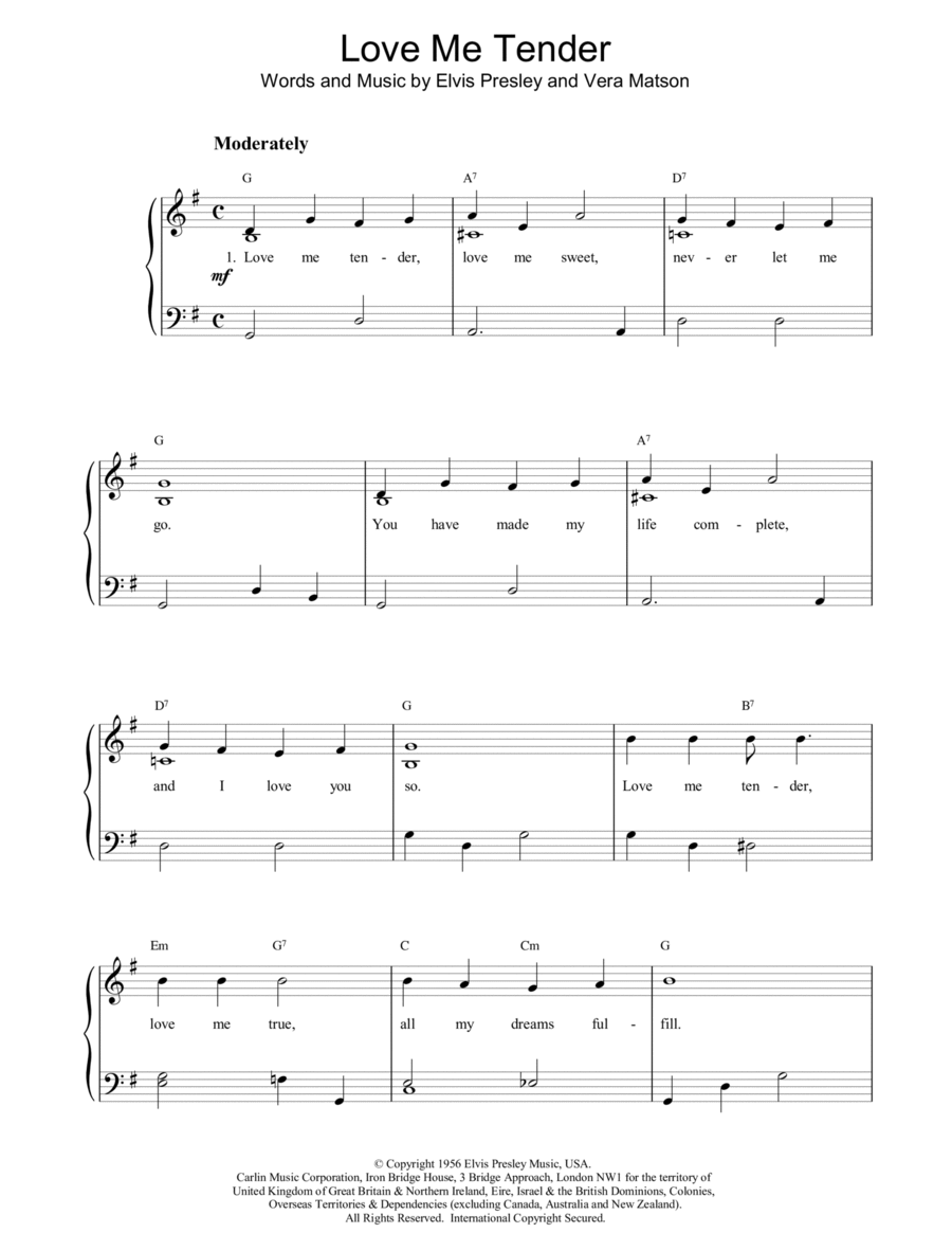 Love Me Tender Love Me Tender Easy Piano scores gallery preview page 1