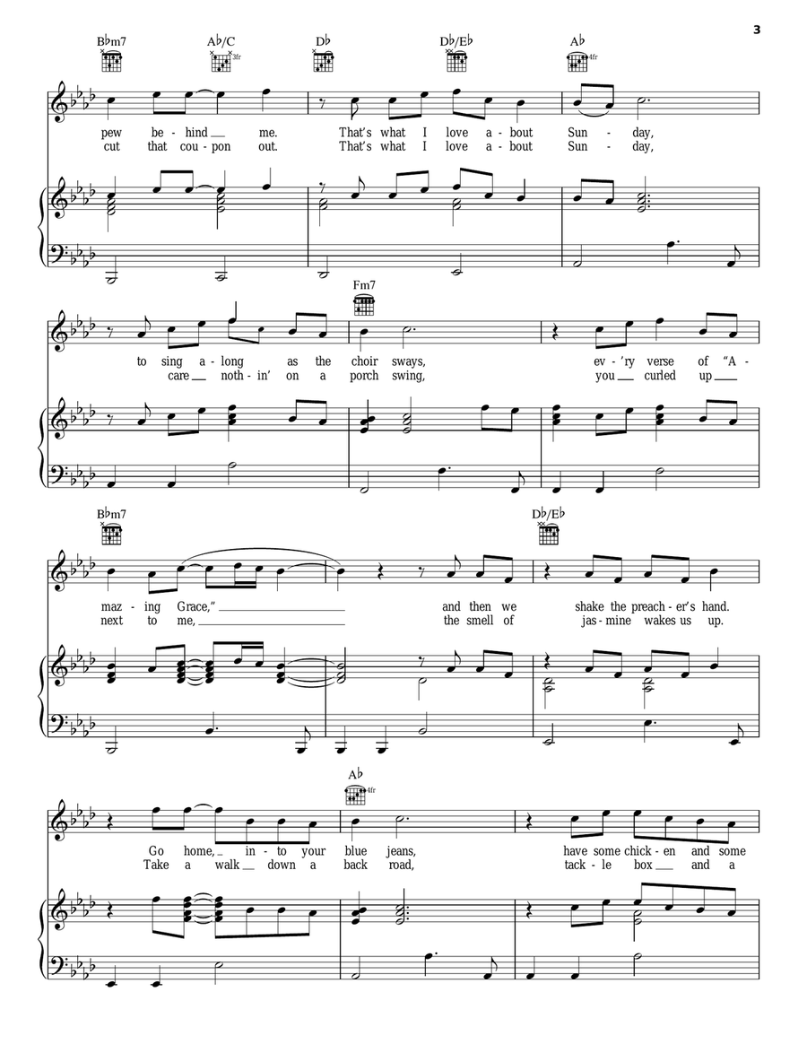That's What I Love About Sunday Piano, Vocal, Guitar scores gallery preview page 3