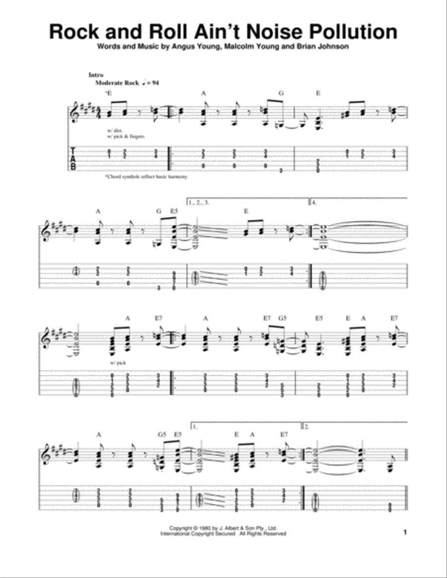 Rock And Roll Ain't Noise Pollution Acoustic Guitar scores gallery preview page 1