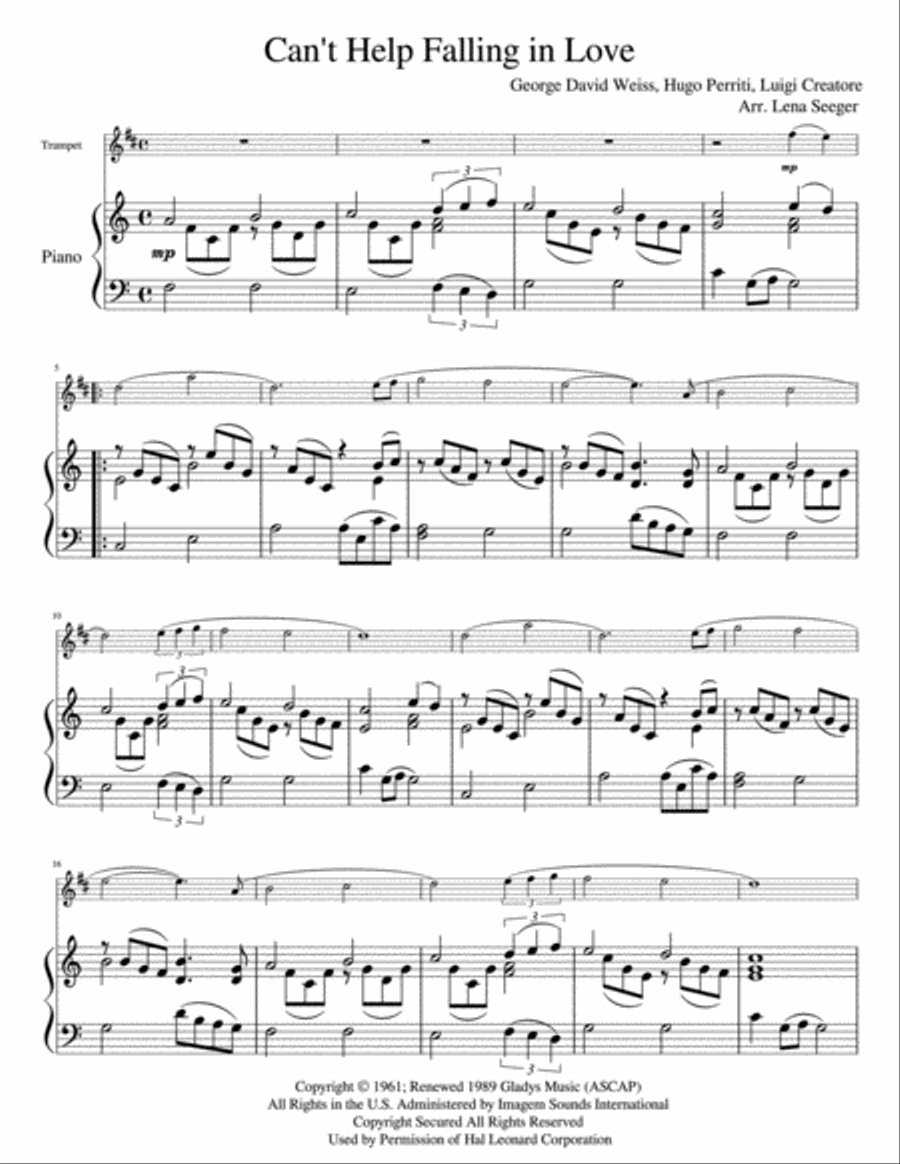 Can't Help Falling In Love Trumpet Solo scores gallery preview page 2