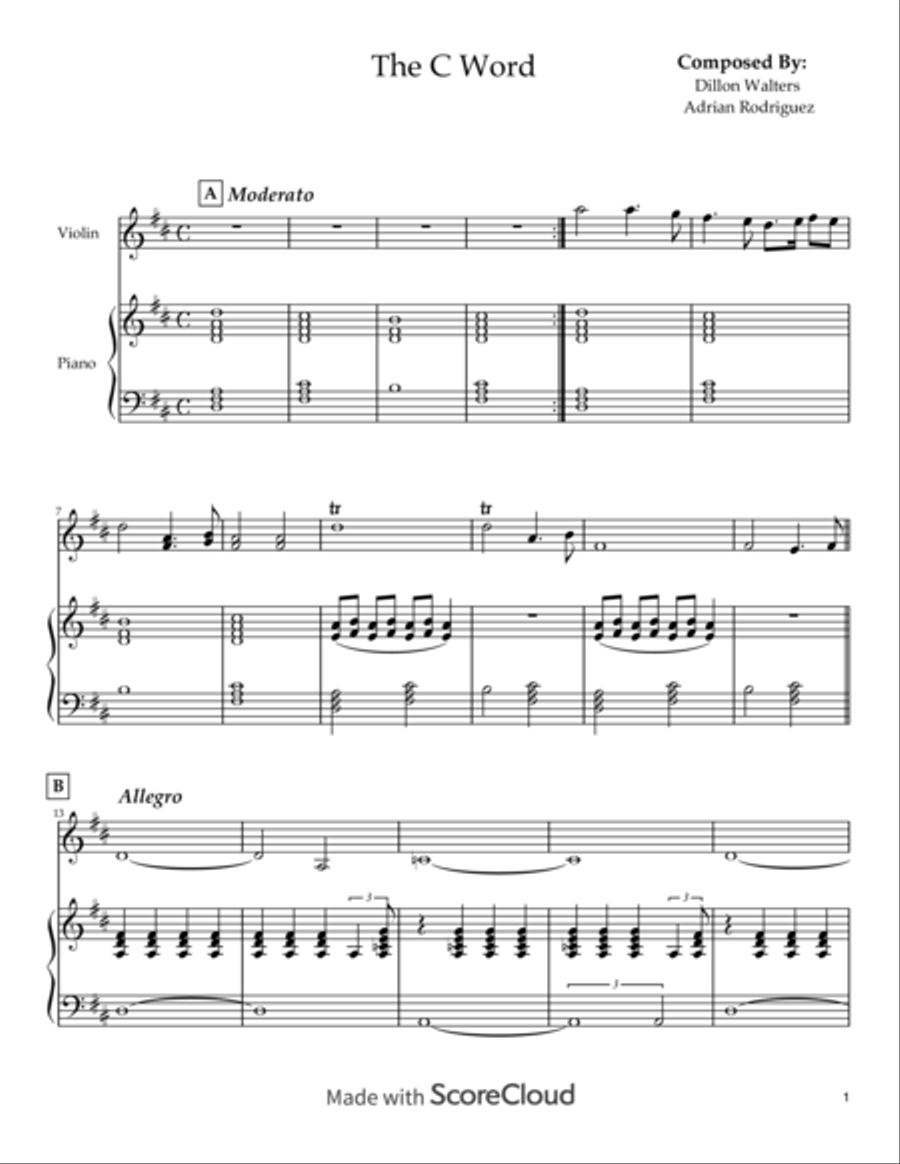 Le C Parole Op. 7 (The C Word) String Duet scores gallery preview page 1