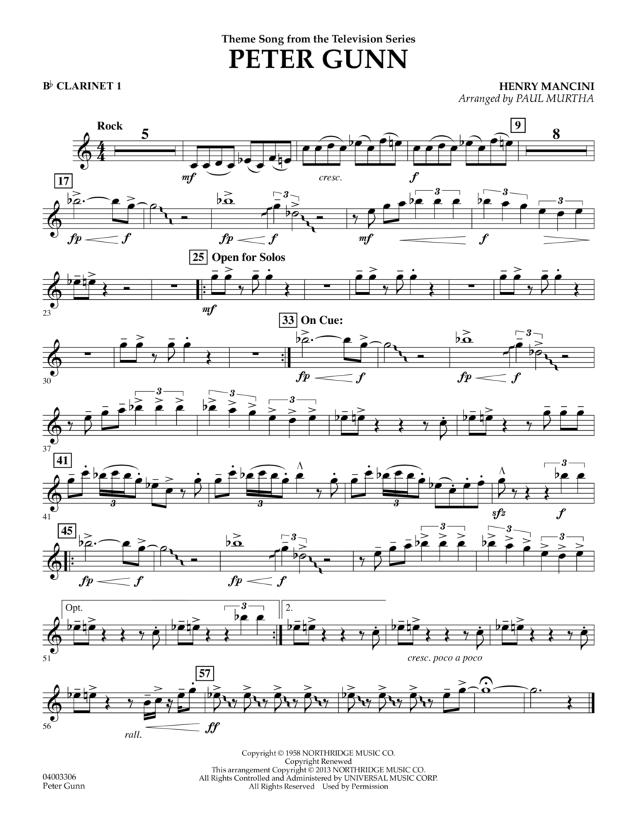 Peter Gunn - Bb Clarinet 1 Concert Band scores gallery preview page 1